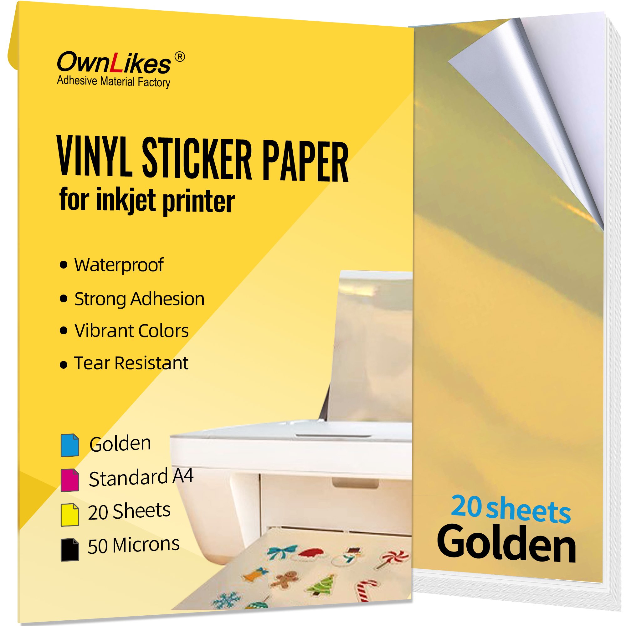 A4 140g Glossy Golden Metal Brushed Texture Waterproof Quick Drying Inkjet Sticker Adhesive Sticker Printable