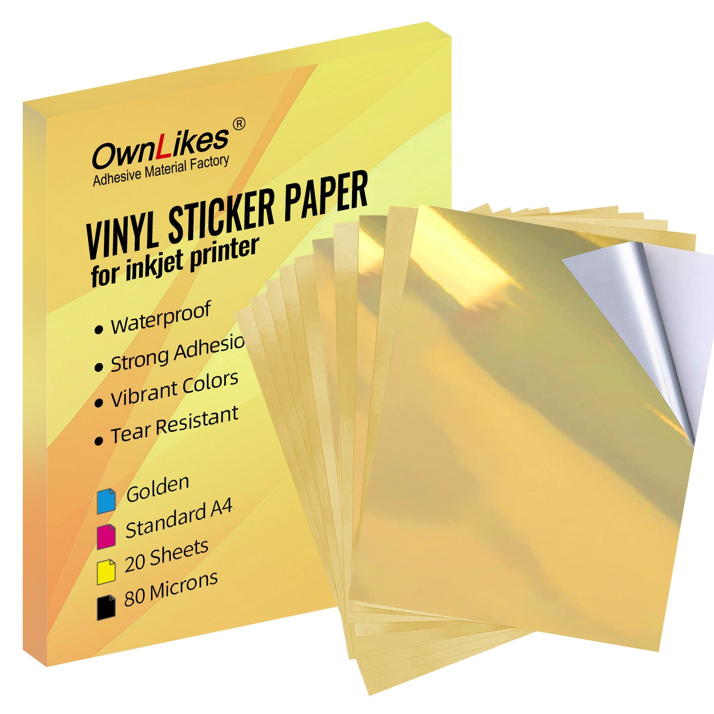 A4 140g Glossy Golden Metal Brushed Texture Waterproof Quick Drying Inkjet Sticker Adhesive Sticker Printable