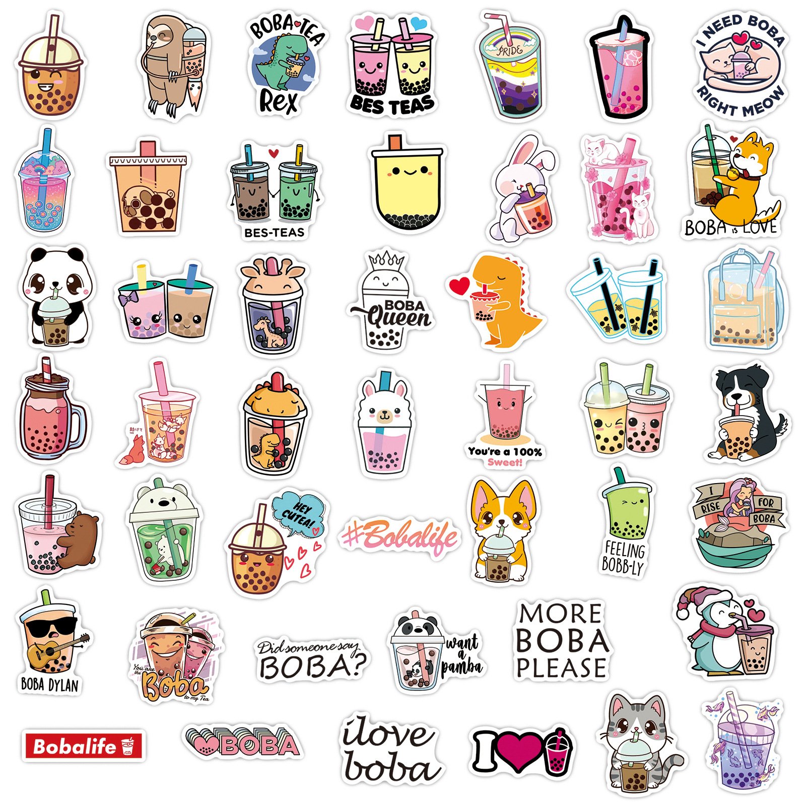50pcs cute milk tea graffiti stickers notebook guitar water cup trolley case waterproof stickers