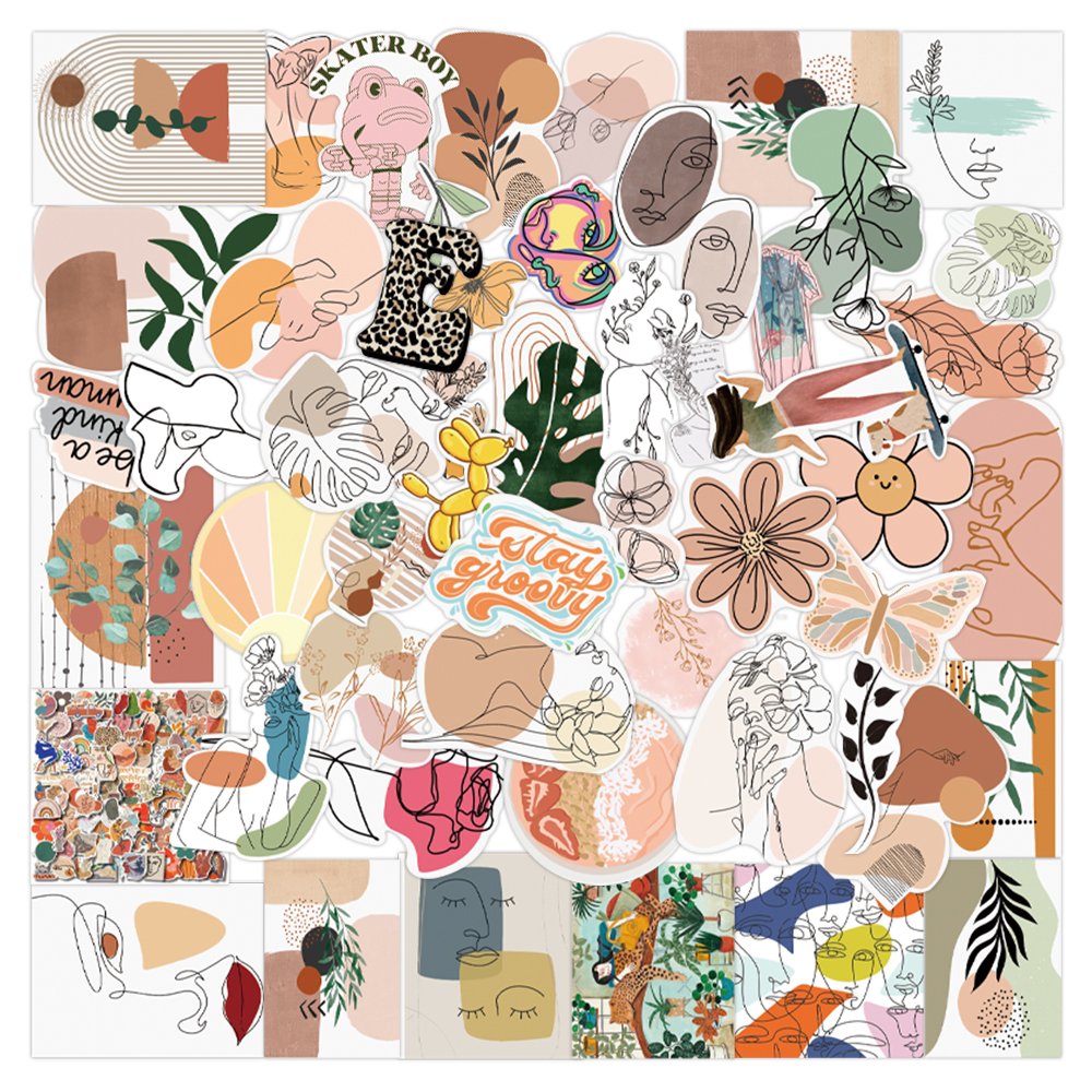 50pcs Cartoon Bohemian style Stickers for Notebook Water Cup Decal Laptop Home Decoration OPP Bag PVC Sticker Custom Color