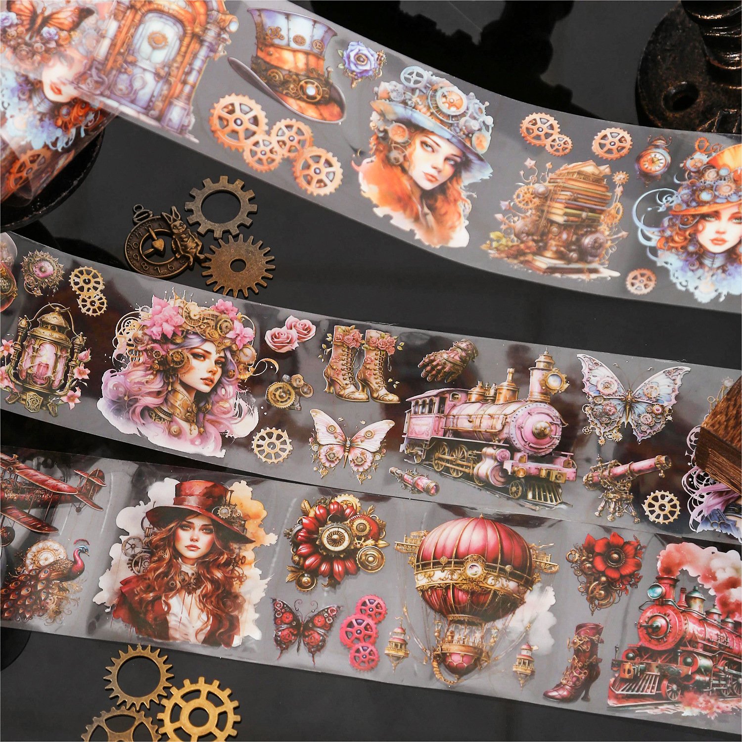 2M/Roll Tape Punk City Series Mechanical Punk Style Scenery Handbook DIY Recycled Stickers