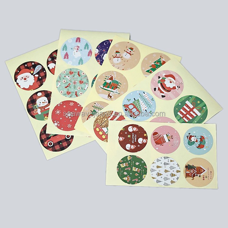 Custom Thank you Greeting Cards Sealing Round Label Holidays Merry Christmas Stickers For Gift Decoration