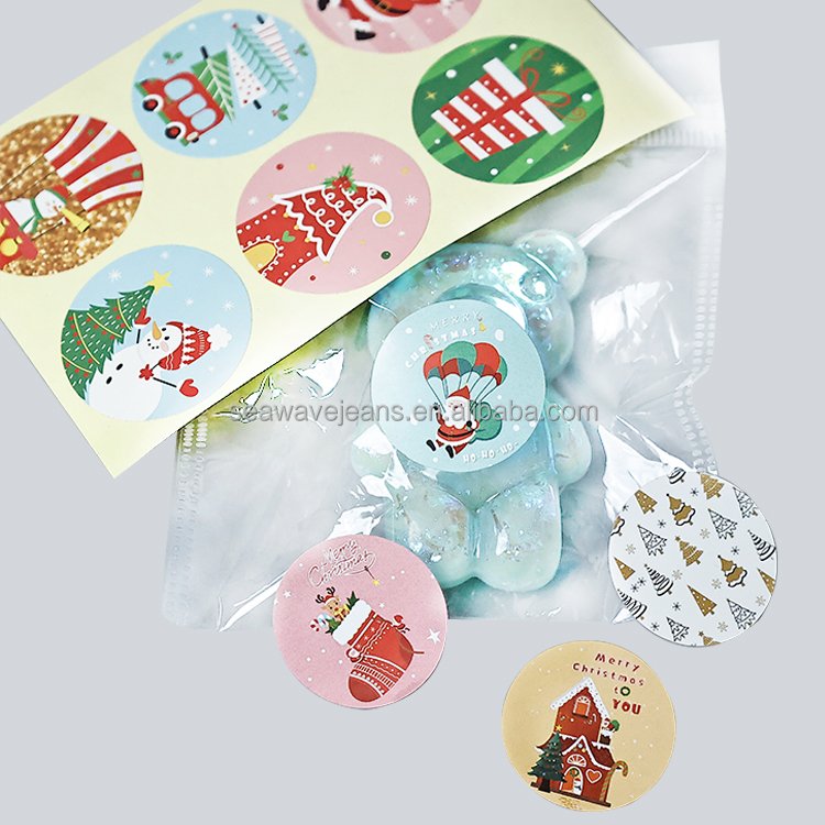 Custom Thank you Greeting Cards Sealing Round Label Holidays Merry Christmas Stickers For Gift Decoration