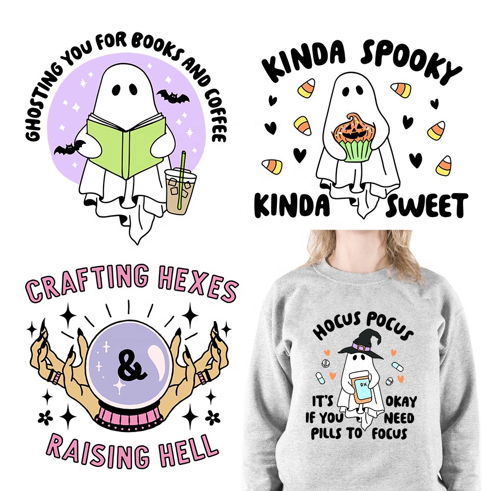Halloween Boo Jee Stanley Tumbler Inspired Black Cat Ghouling For Book Coffee Spook License DTF Transfer Stickers For T-Shirts