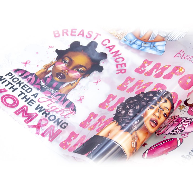 Dtf Transfer Woman Breast Cancer Awareness Plastisol Logo Sticker Custom Heat Transfer Designs For T Shirts