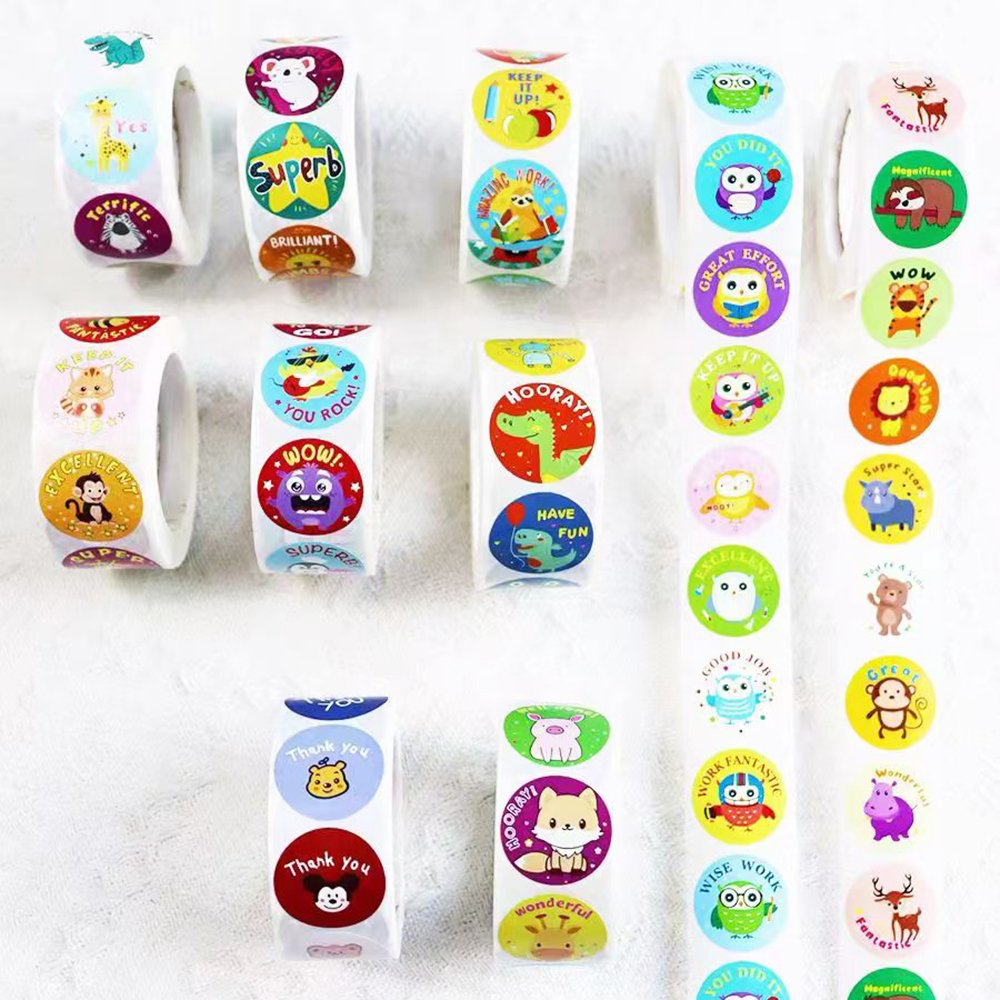 Custom 1" round roll animal stickers children cartoon stickers reward stickers for teachers