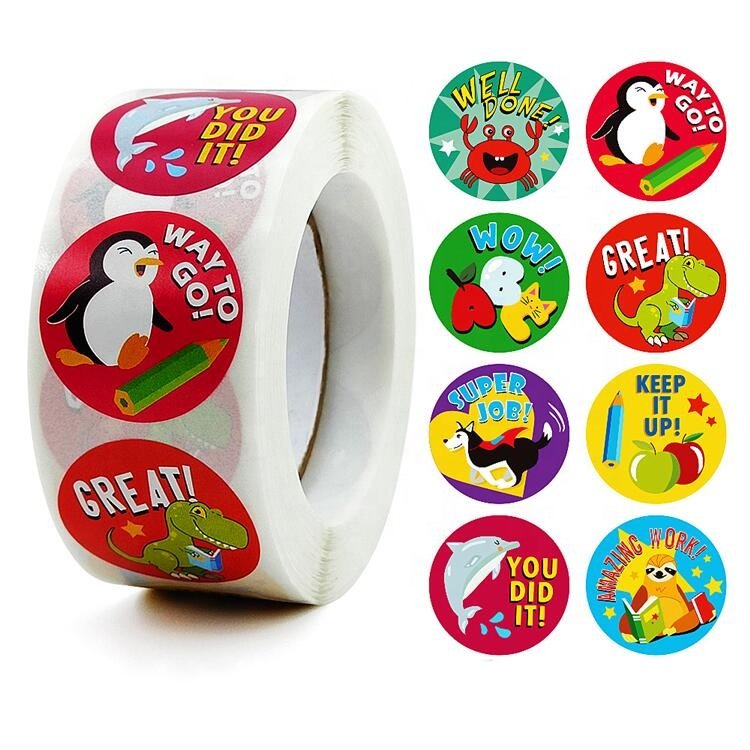 Custom 1" round roll animal stickers children cartoon stickers reward stickers for teachers