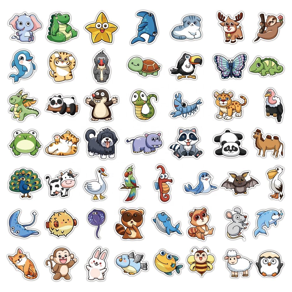 Custom 100pcs Cute Cartoon Dog Cat Stickers Waterproof Vinyl Cut Aesthetic Waterproof Laptop Graffiti Animal Sticker for kids