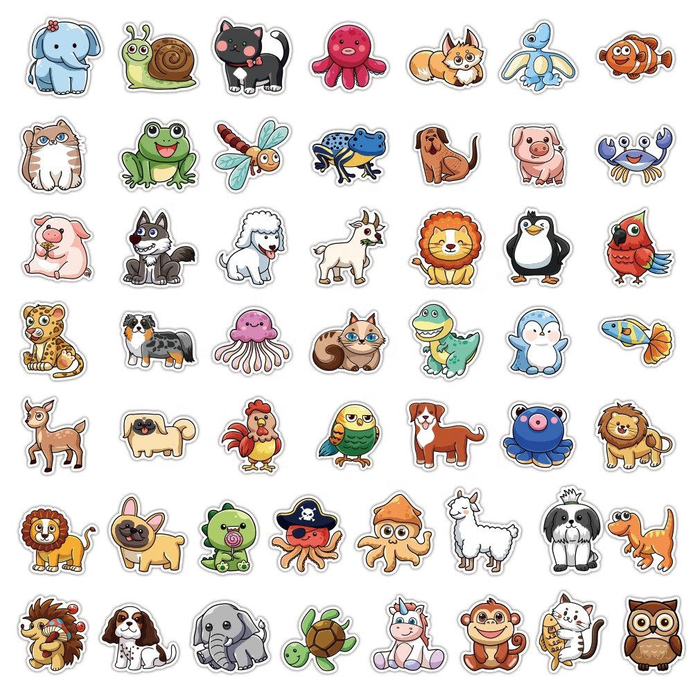 Custom 100pcs Cute Cartoon Dog Cat Stickers Waterproof Vinyl Cut Aesthetic Waterproof Laptop Graffiti Animal Sticker for kids
