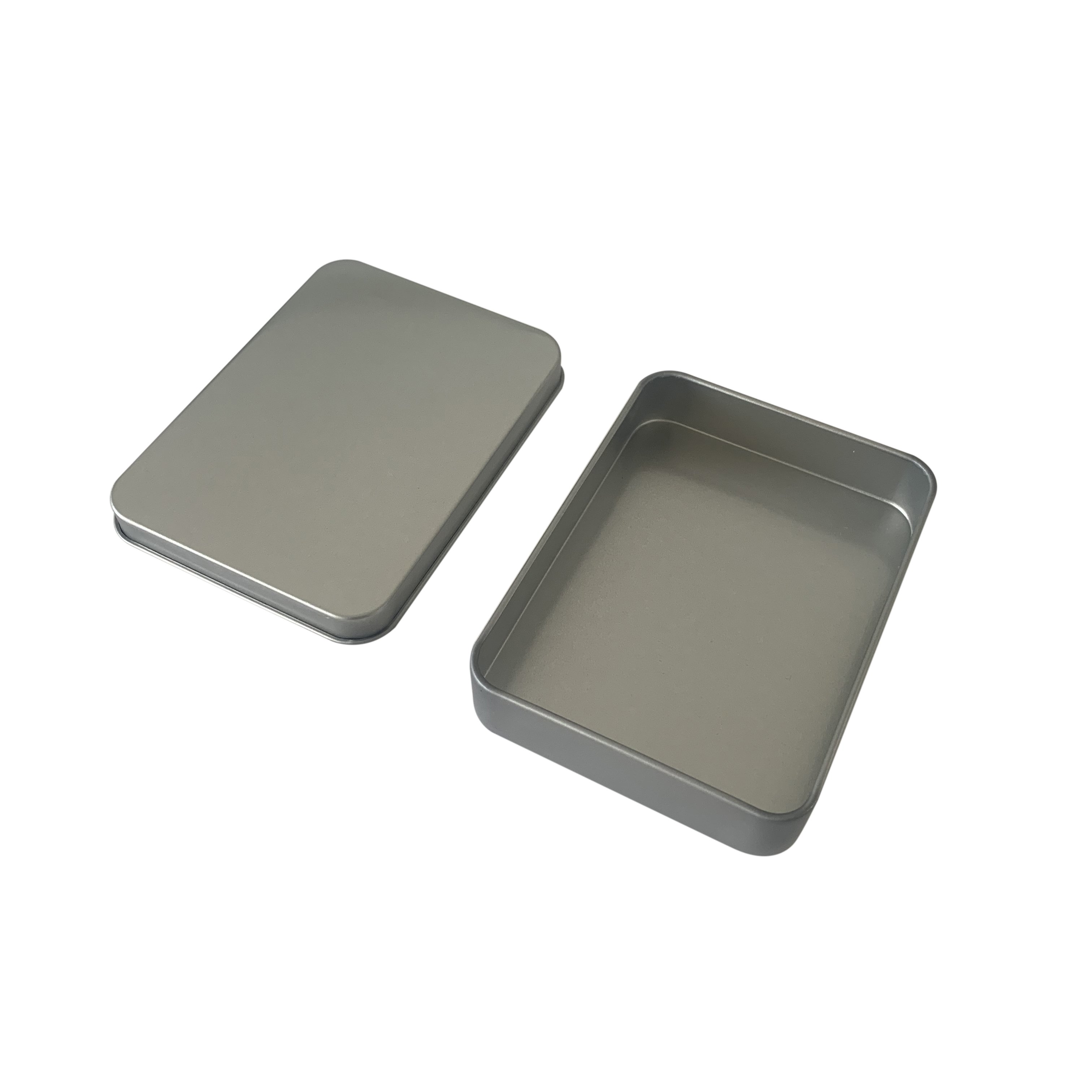 Ready to ship small rectangular tin box 88x60x18mm with silver color accept custom logo and sponge
