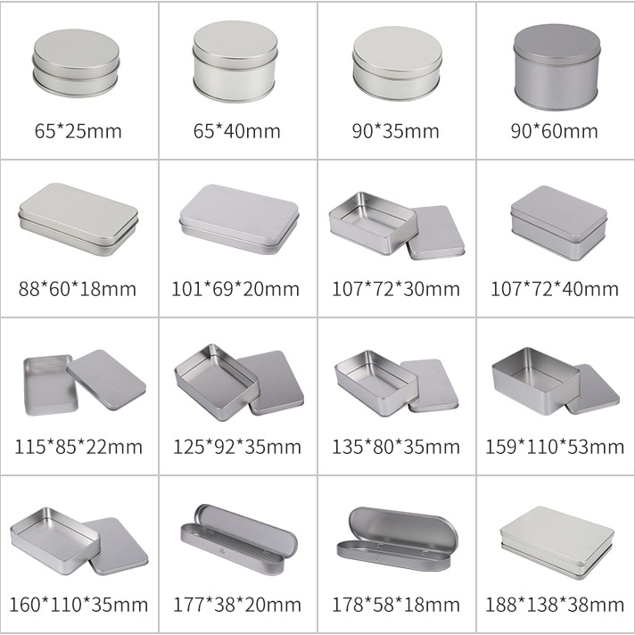 Ready to ship small rectangular tin box 88x60x18mm with silver color accept custom logo and sponge
