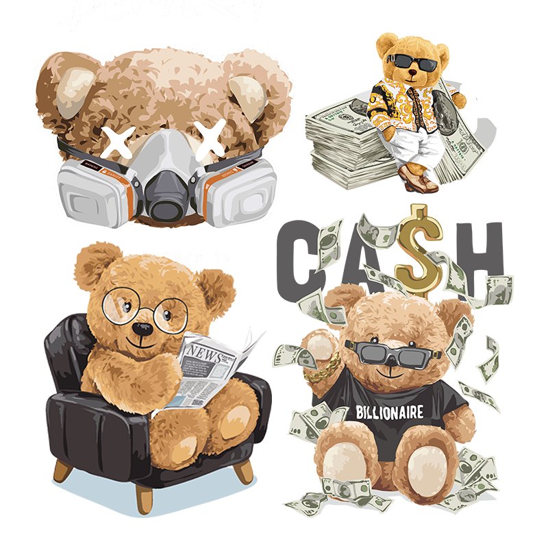 Manufacturer Customized Dtf Heat Transfer Printing High Quality Sticker Bear Series Design Application T-Shirt
