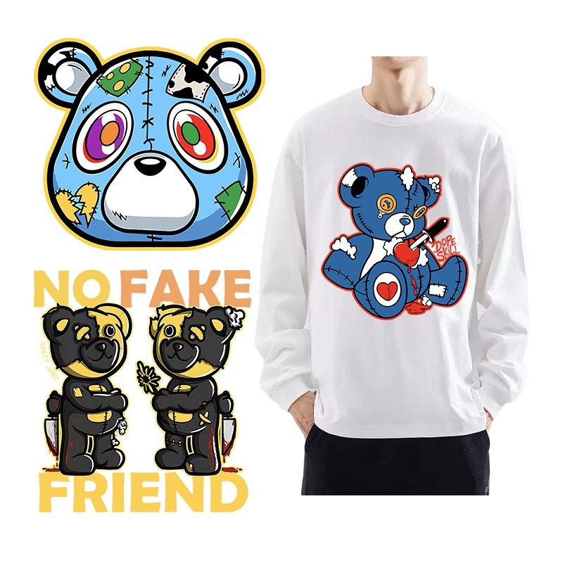 Manufacturer Customized Dtf Heat Transfer Printing High Quality Sticker Bear Series Design Application T-Shirt