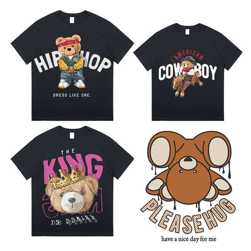 Manufacturer Customized Dtf Heat Transfer Printing High Quality Sticker Bear Series Design Application T-Shirt