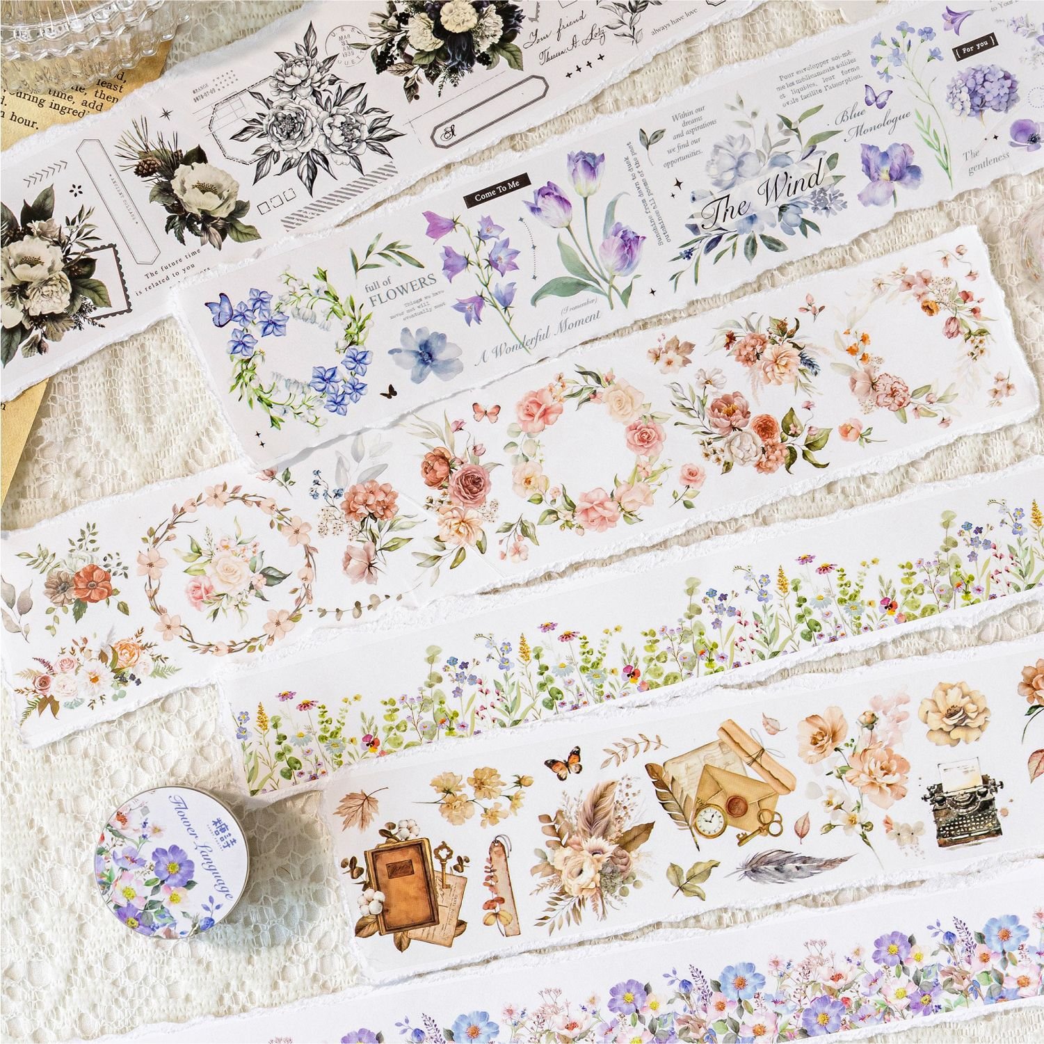1 roll/piece PET tape Flower Story series INS Flower Handbook DIY Material Decoration Loop Sticker 6 options