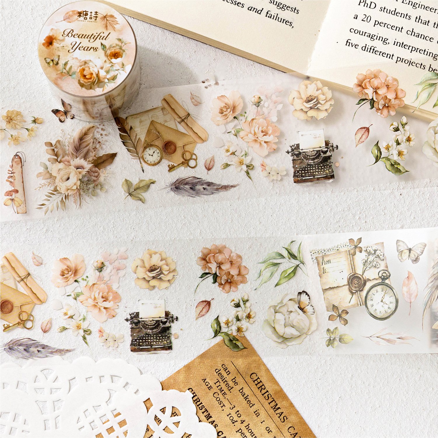 1 roll/piece PET tape Flower Story series INS Flower Handbook DIY Material Decoration Loop Sticker 6 options