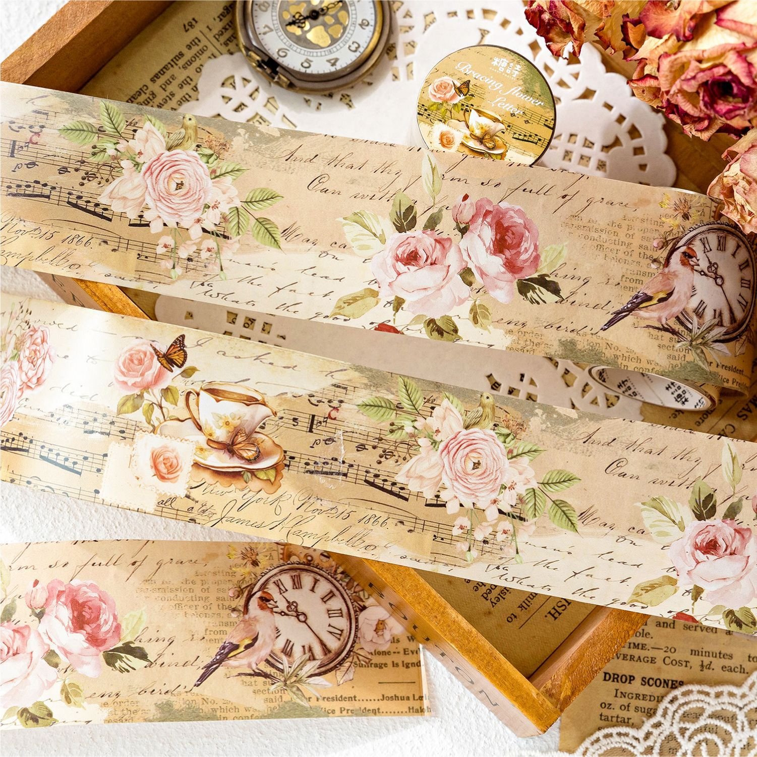1 roll/piece PET tape Flower Story series INS Flower Handbook DIY Material Decoration Loop Sticker 6 options