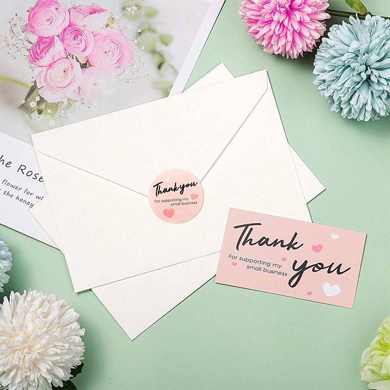 Wholesale Pink Color 1 inch 500 pcs/roll thank you sticker for gift packaging decoration