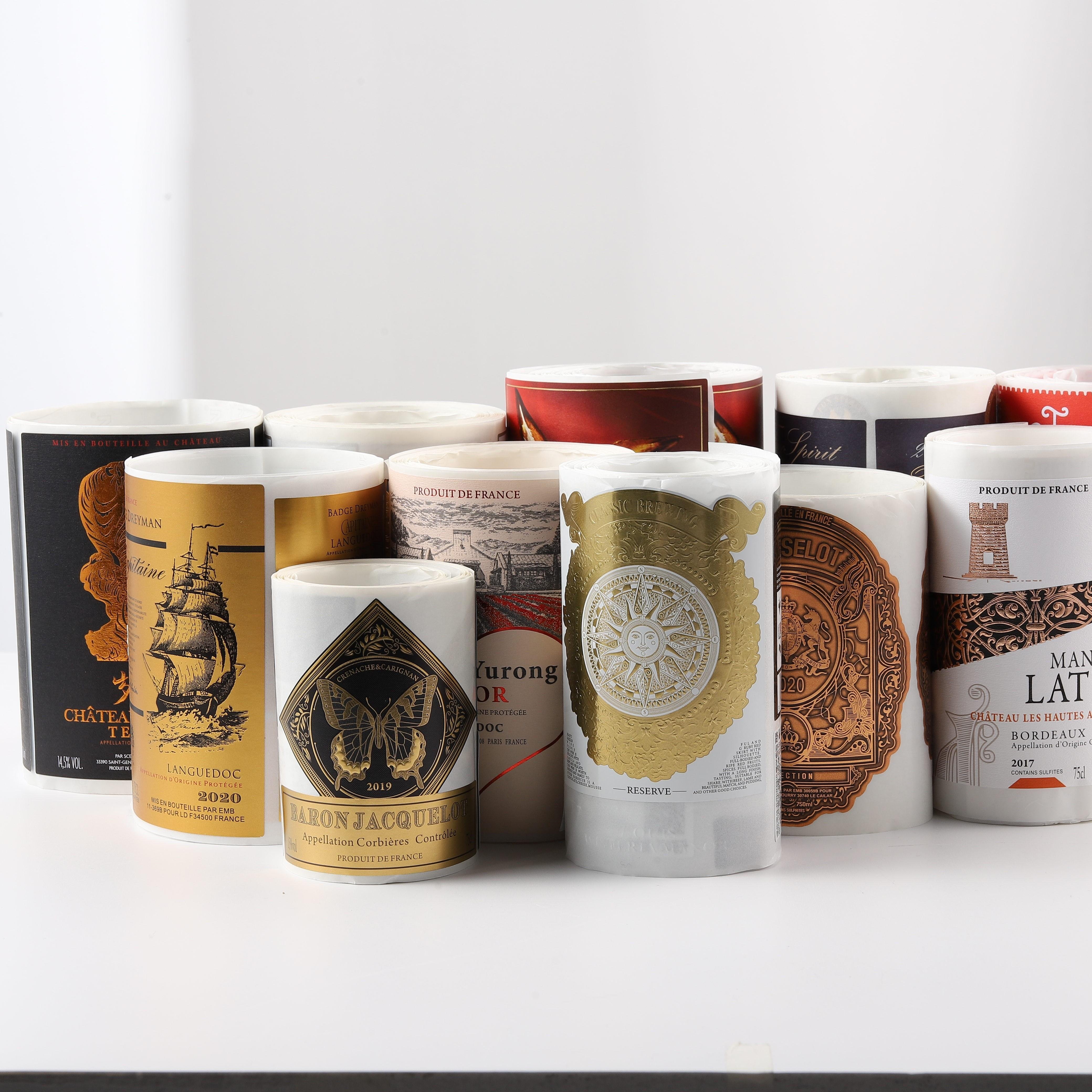 Custom Textured Labels Raised UV Copper Gold Foil Embossed Sticker Label for Wine Bottles