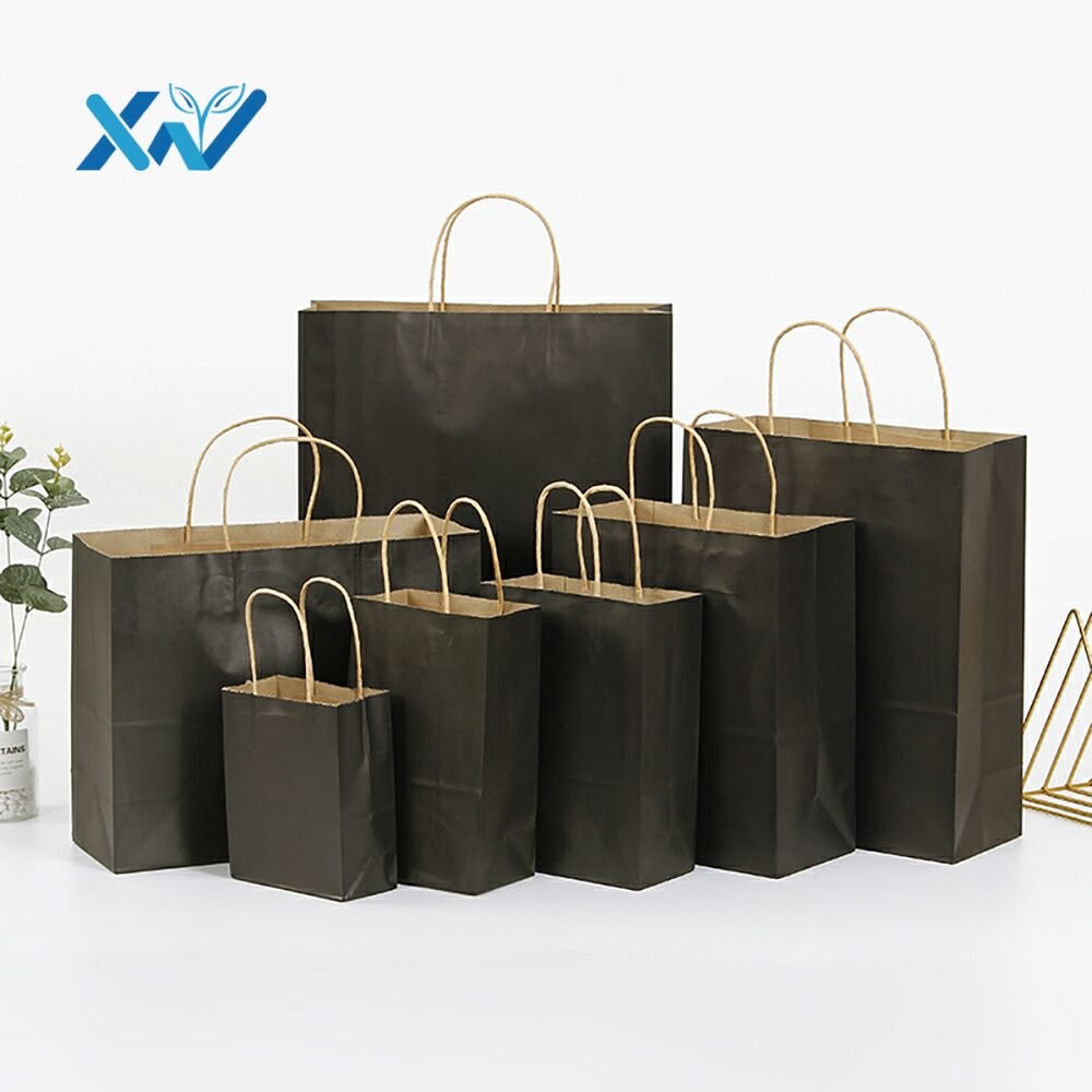 Eco Friendly Customized Full Printed Retail Clothing Shopping black kraft paper bag with handle
