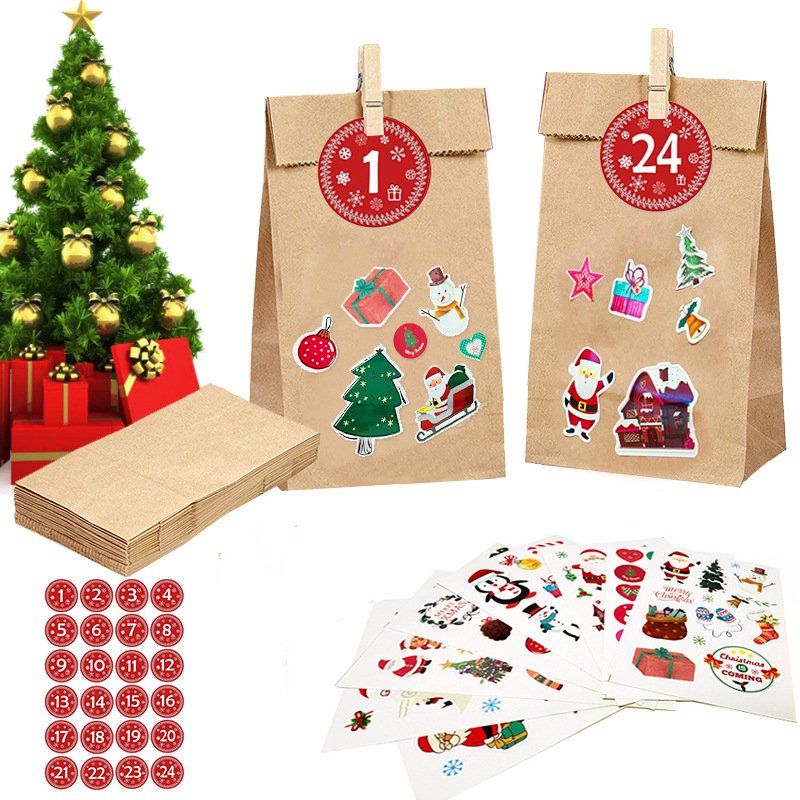 New arrival cheap mailer Christmas bag custom Christmas kraft cookie bag special foldable Christmas gift bags with sticker