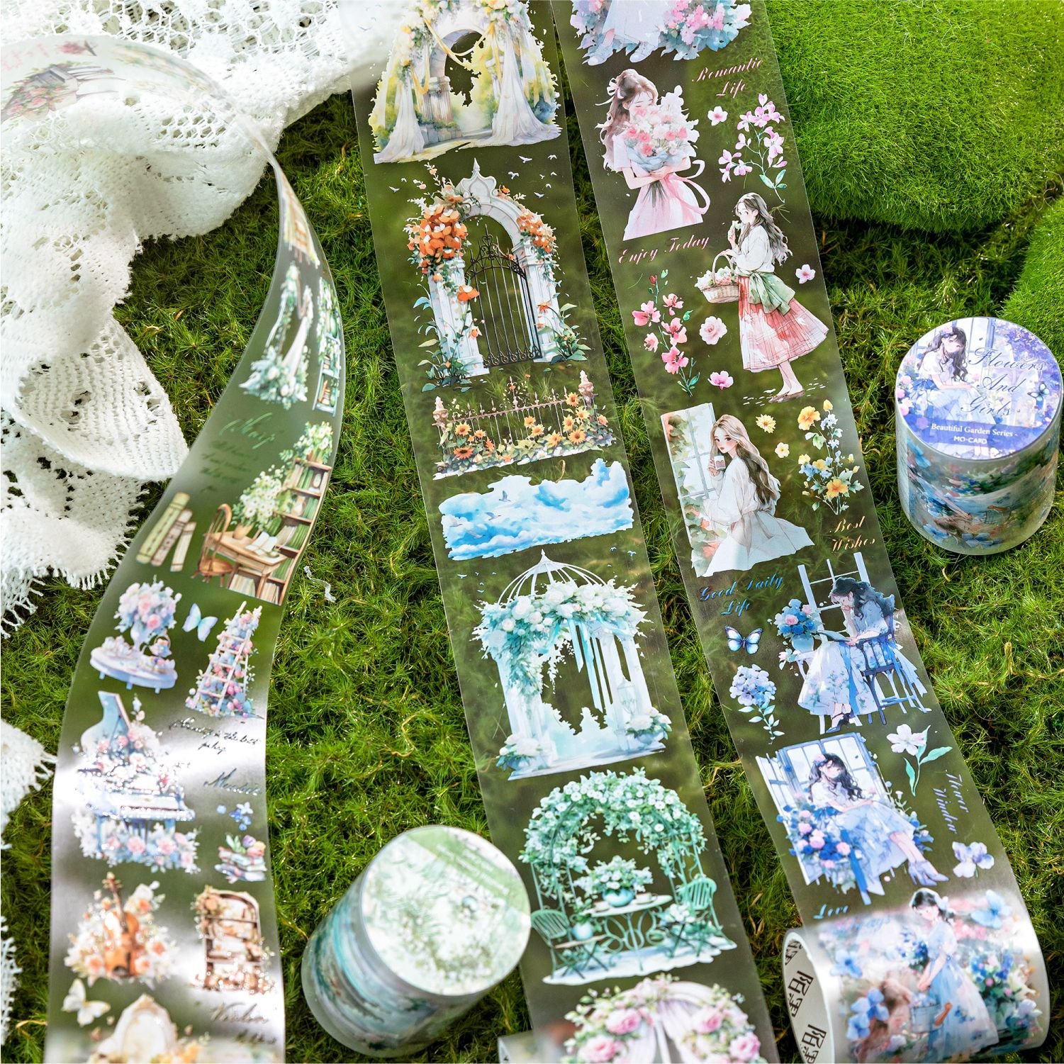 2M/Roll PET Tape Beautiful Garden Series Dreamy Garden Theme Handbook Decoration Material Loop Stickers