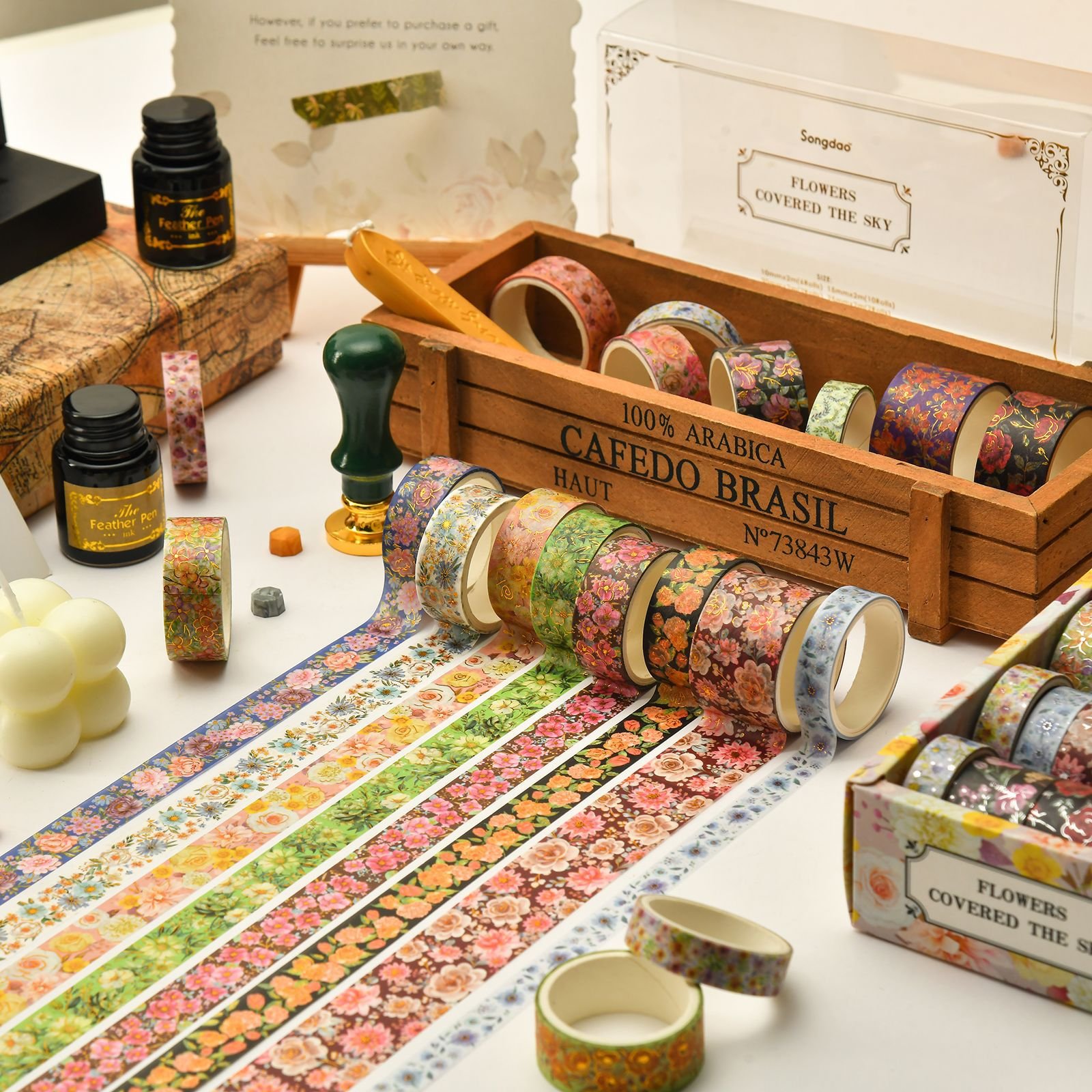 20 rolls/box Flower series hot stamping washi tape set Collage material stickers handbook tape