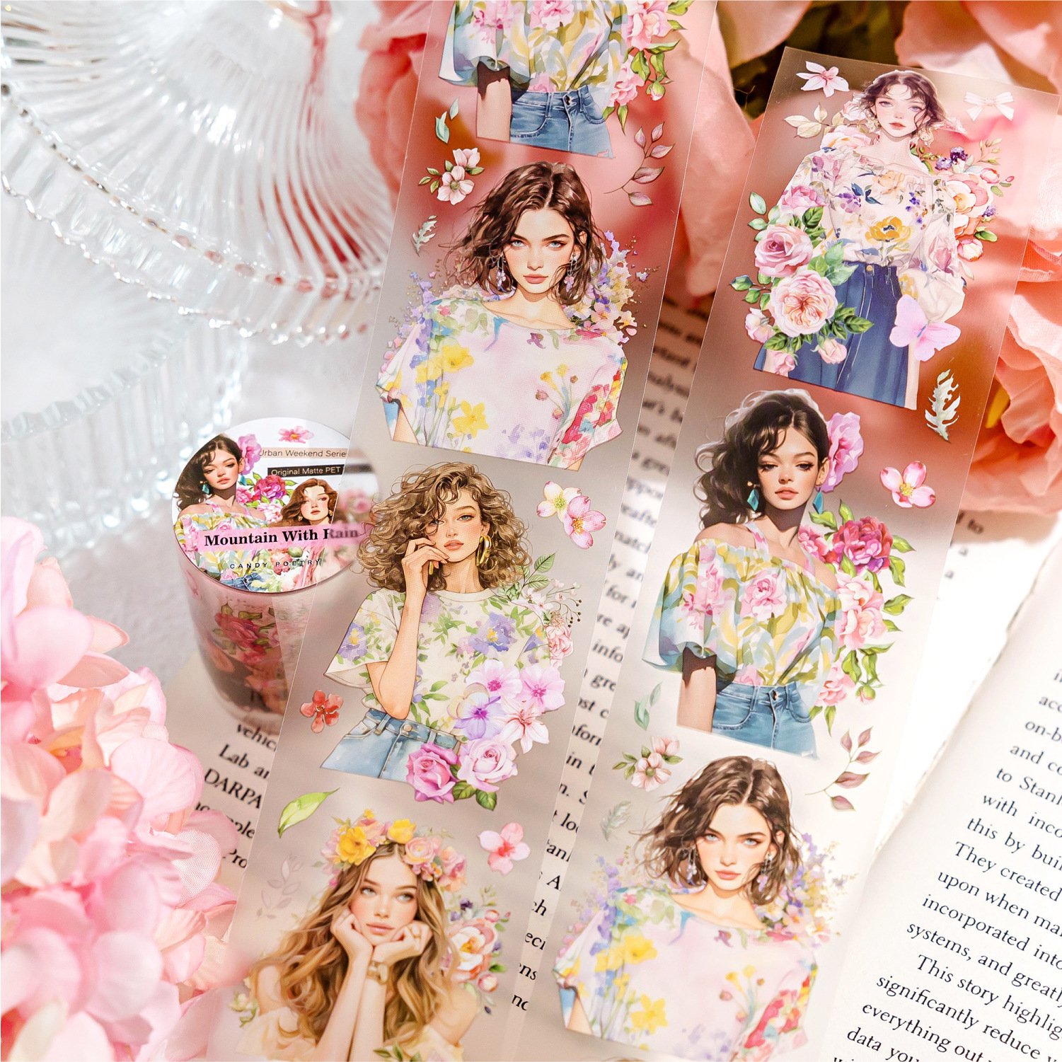 1 roll/piece PET tape urban weekend collection girl themed DIY material decoration circular stickers, 6 styles