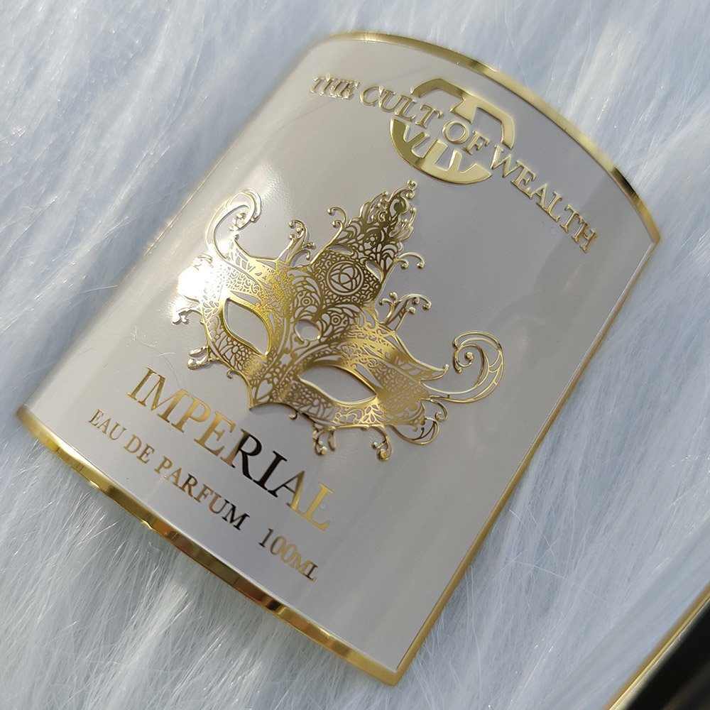 Custom golden aluminum Luxury Waterproof Logo Cosmetics Vinyl Label stickers perfume Lotion Bottle pavkaing
