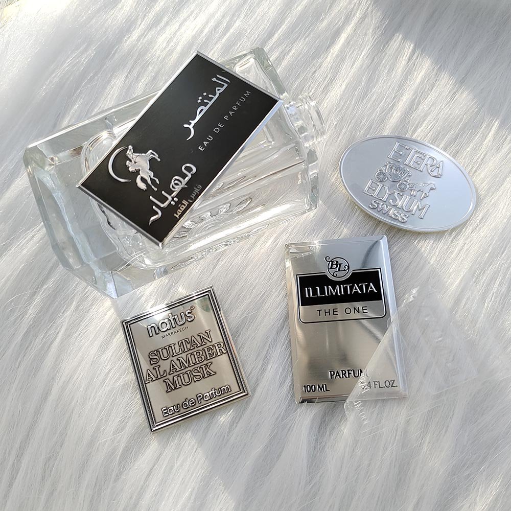 Custom golden aluminum Luxury Waterproof Logo Cosmetics Vinyl Label stickers perfume Lotion Bottle pavkaing