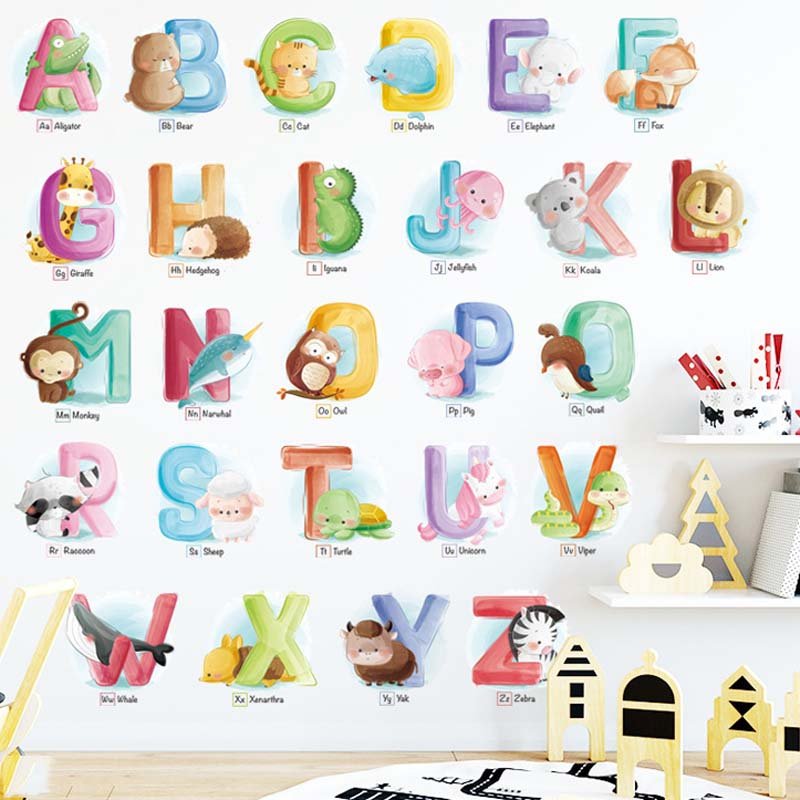 Creative cartoon alphabet stickers letters wall sticker decoration home decor wall art sticker