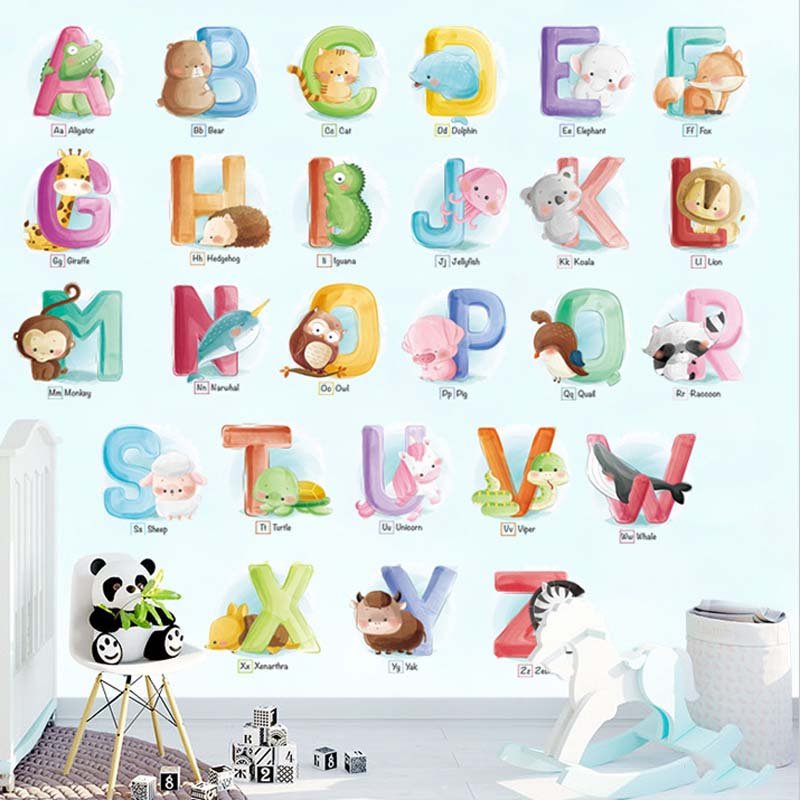 Creative cartoon alphabet stickers letters wall sticker decoration home decor wall art sticker