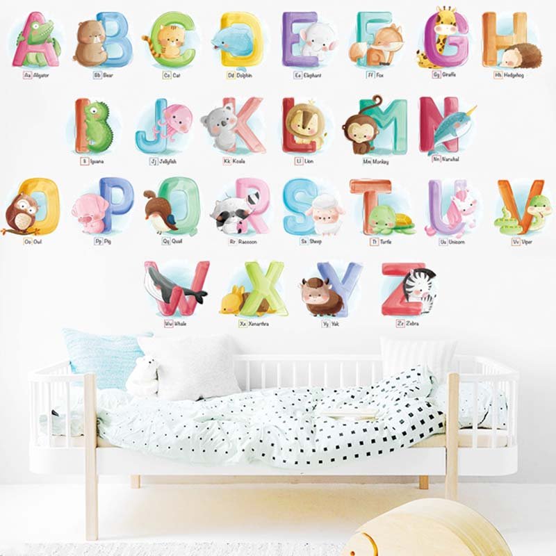 Creative cartoon alphabet stickers letters wall sticker decoration home decor wall art sticker
