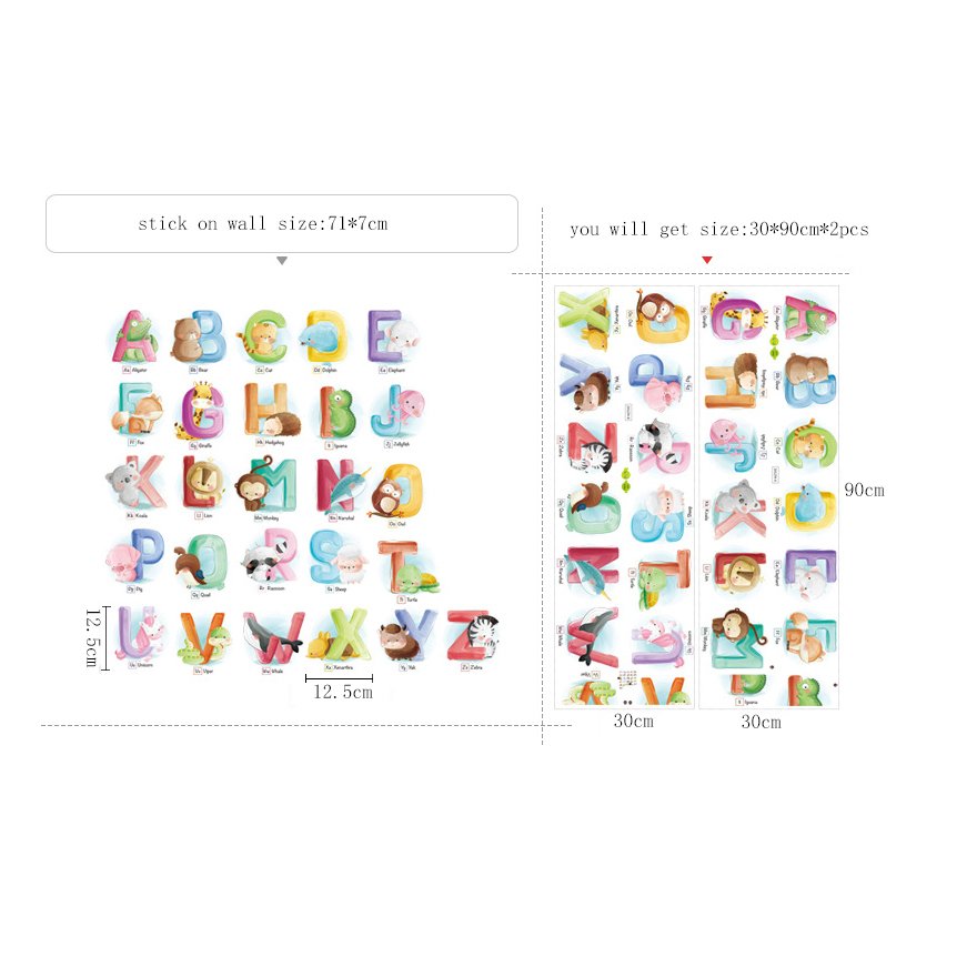Creative cartoon alphabet stickers letters wall sticker decoration home decor wall art sticker