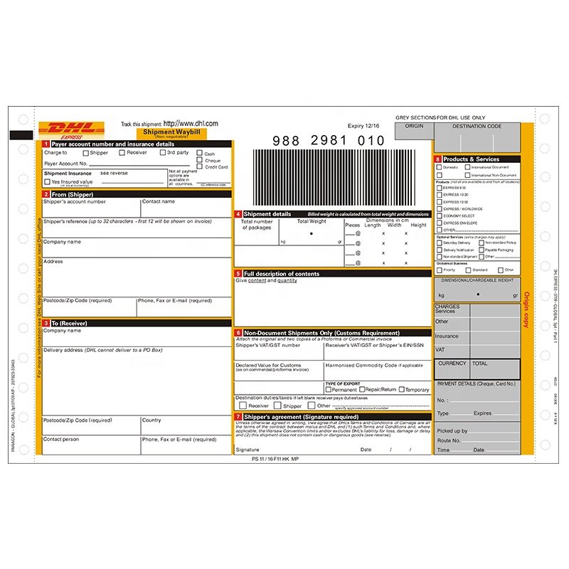 Low Price Self-Adhesive International Barcode Printing Express Bill Shipping Waybill Sticker for Fedex UPS EMS DHL NCR