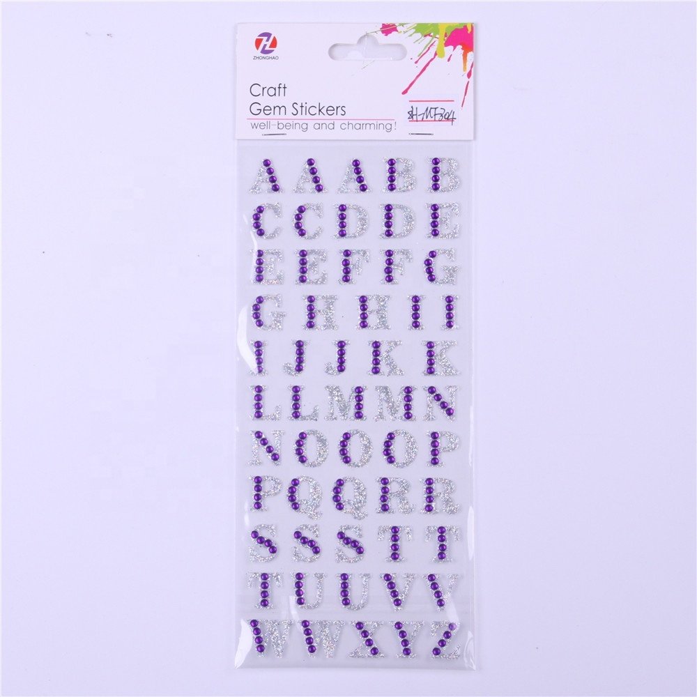 Promotion sticker Alphabet letter Pearl crystal diamond sticker self-adhesive PVC vinyl sticker for decoration