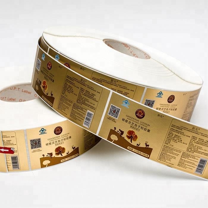 custom roll shiny pantone gold printing waterproof stickers glossy medical healthcare supplement bottle labels