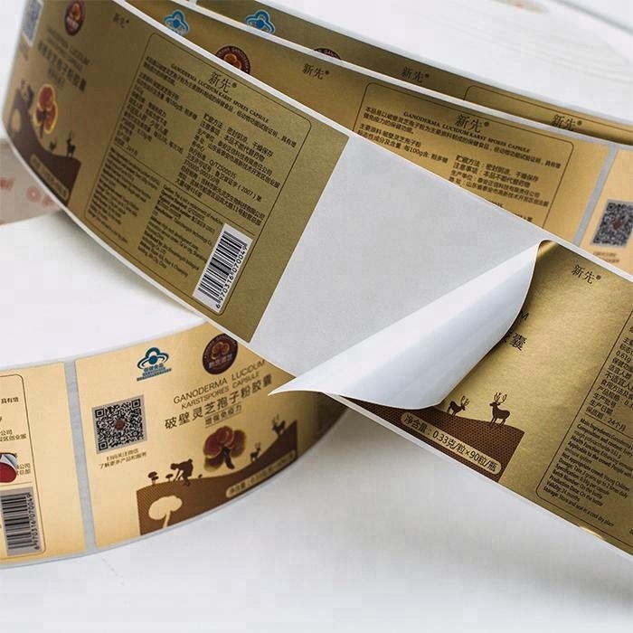 custom roll shiny pantone gold printing waterproof stickers glossy medical healthcare supplement bottle labels