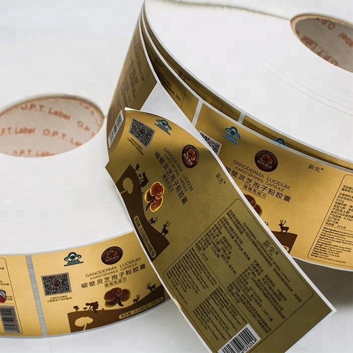 custom roll shiny pantone gold printing waterproof stickers glossy medical healthcare supplement bottle labels