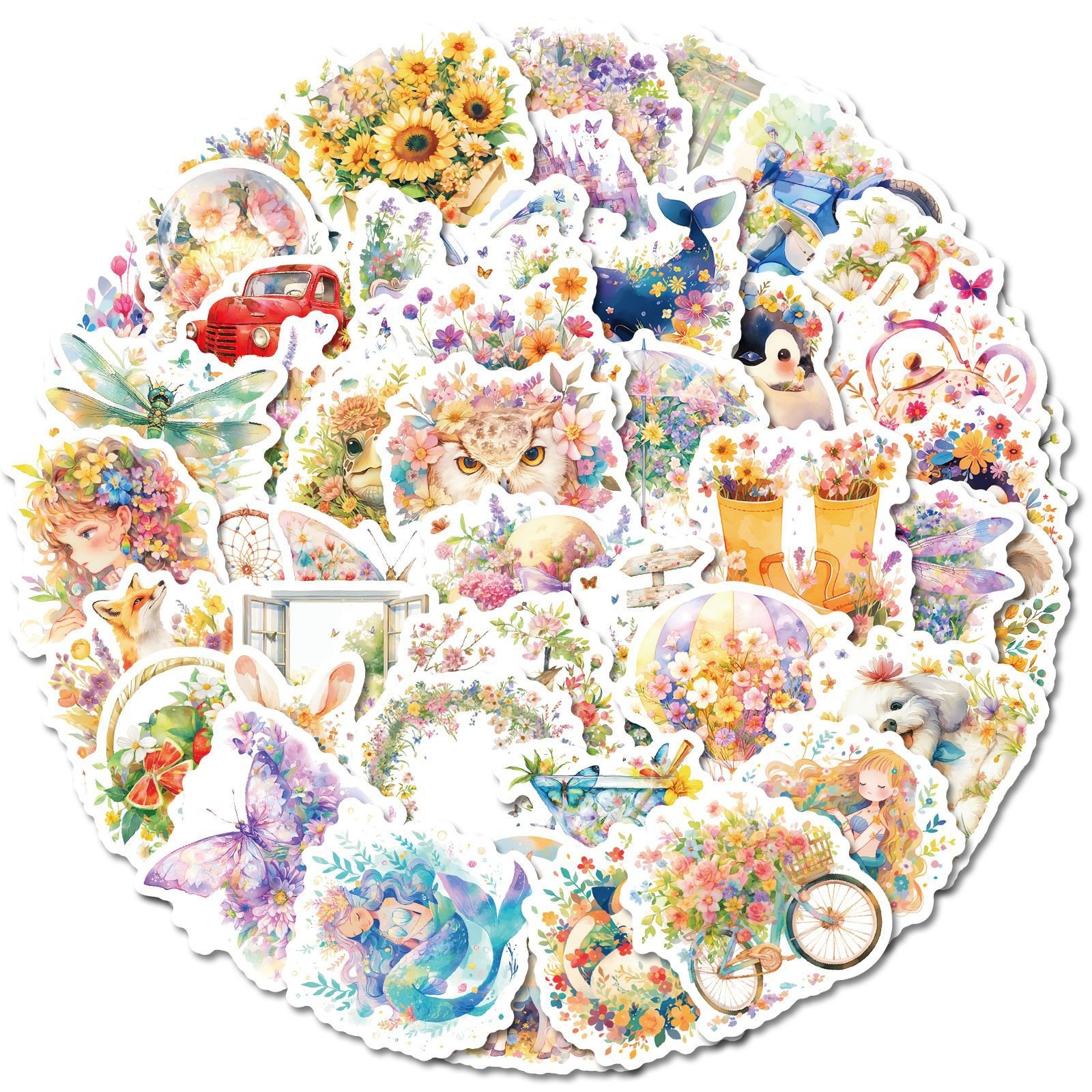 50Pcs Pastoral Style VSCO Flowers Plant Graffiti Stickers For Wall Decor Macaron Color Garden Sticker