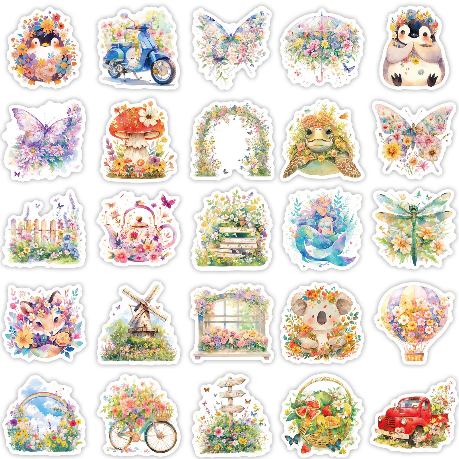 50Pcs Pastoral Style VSCO Flowers Plant Graffiti Stickers For Wall Decor Macaron Color Garden Sticker