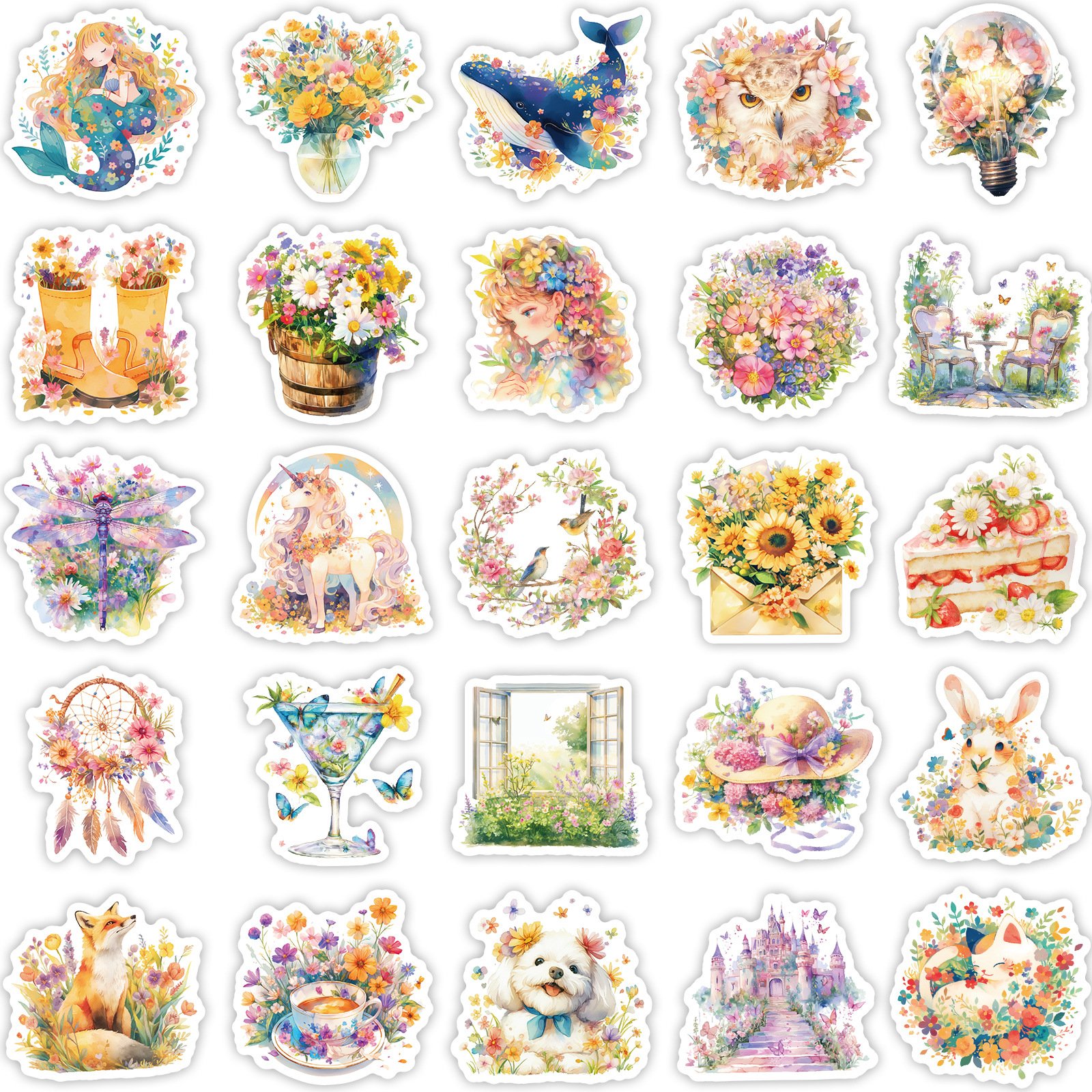 50Pcs Pastoral Style VSCO Flowers Plant Graffiti Stickers For Wall Decor Macaron Color Garden Sticker