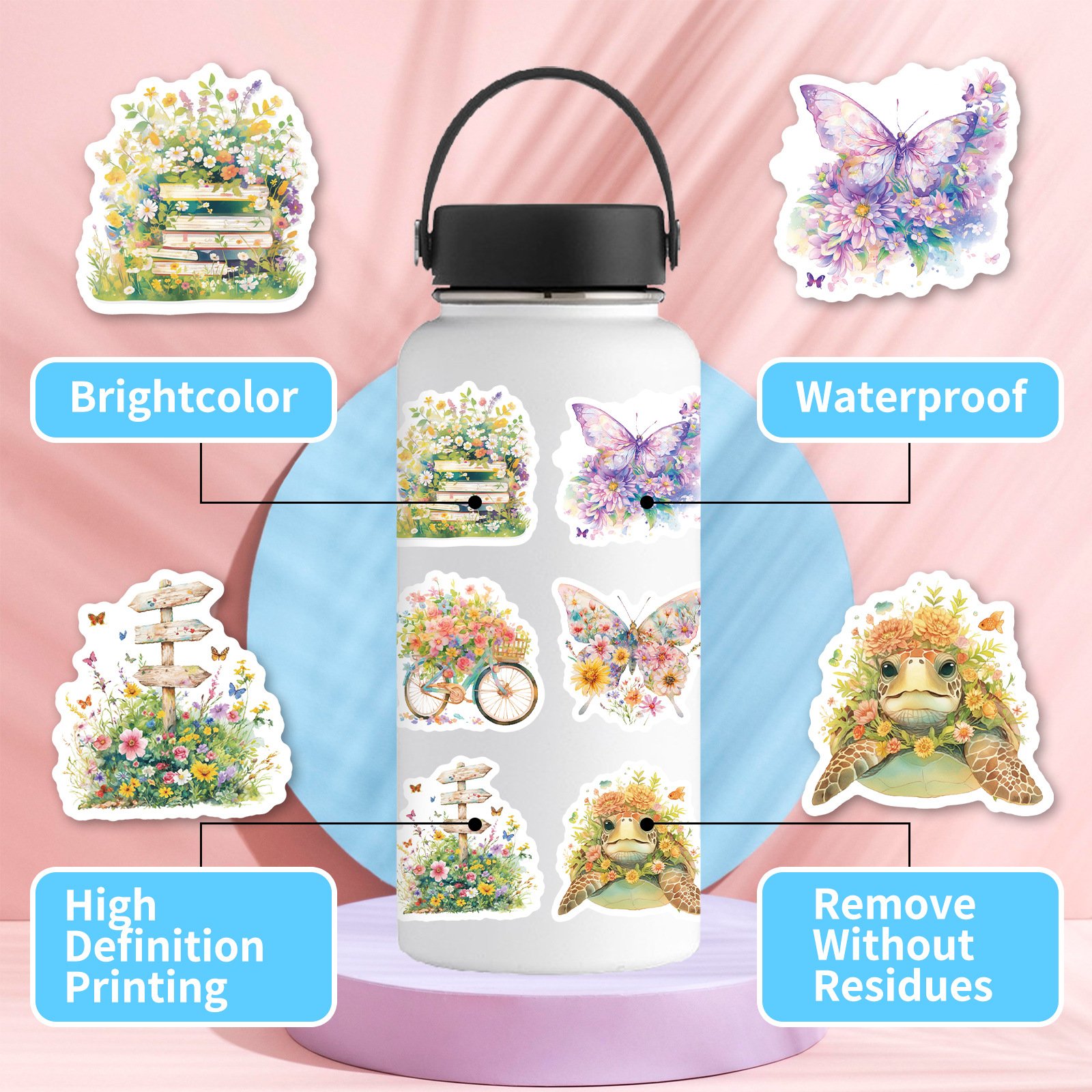 50Pcs Pastoral Style VSCO Flowers Plant Graffiti Stickers For Wall Decor Macaron Color Garden Sticker