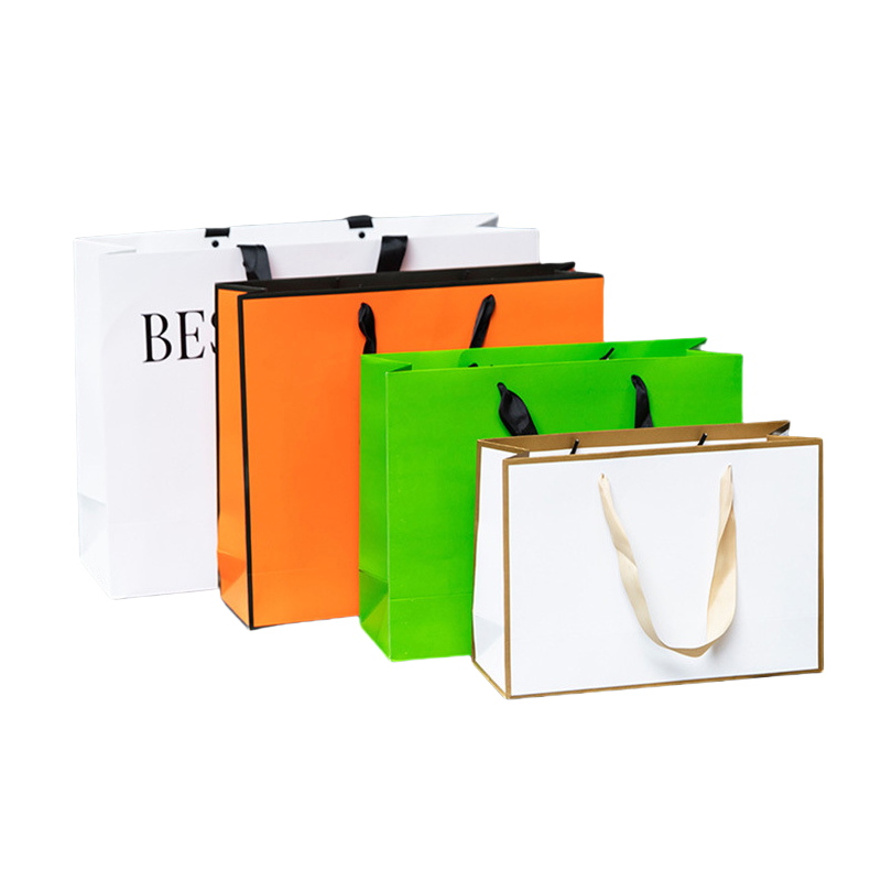 Colorful Printing Label Stickers Packaging Matte Paper Shopping Carrier Bags With Rope Handle