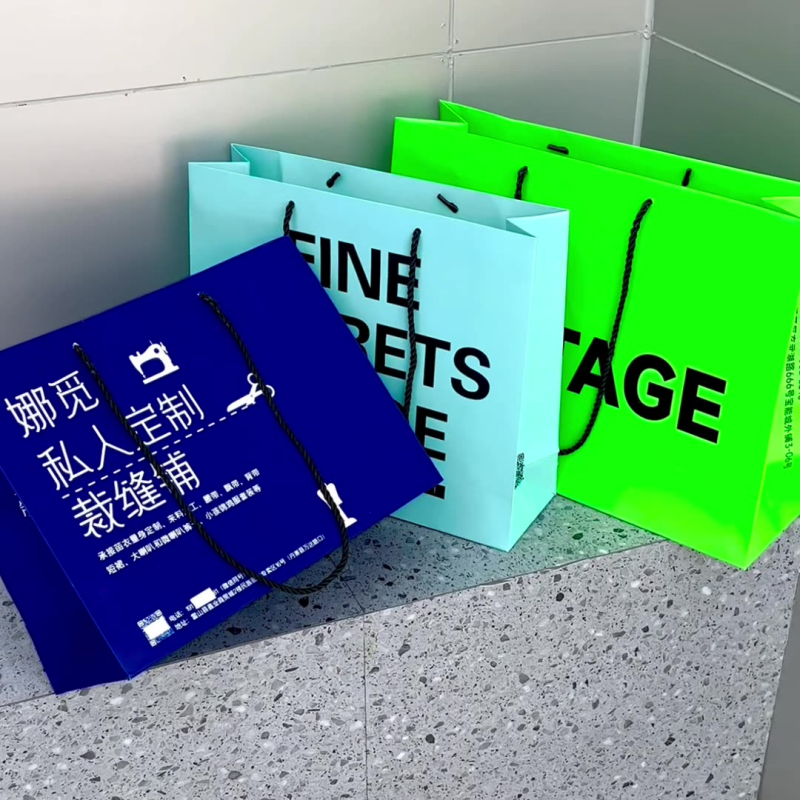 Colorful Printing Label Stickers Packaging Matte Paper Shopping Carrier Bags With Rope Handle