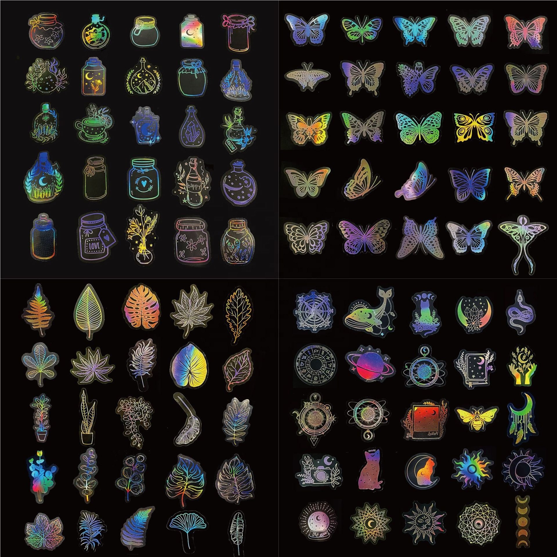 Top sale Holographic Laser Vinyl Sticker 50 pieces transparent butterfly Vintage diy decorative Adhesive Sticker pet sticker