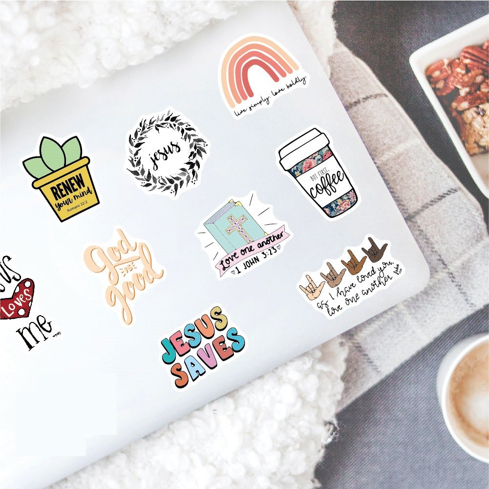 100Pcs Bible Jesus motivational Letter Stickers for Laptop Notebook water bottle Skateboard Luggage Inspire christian Stickers