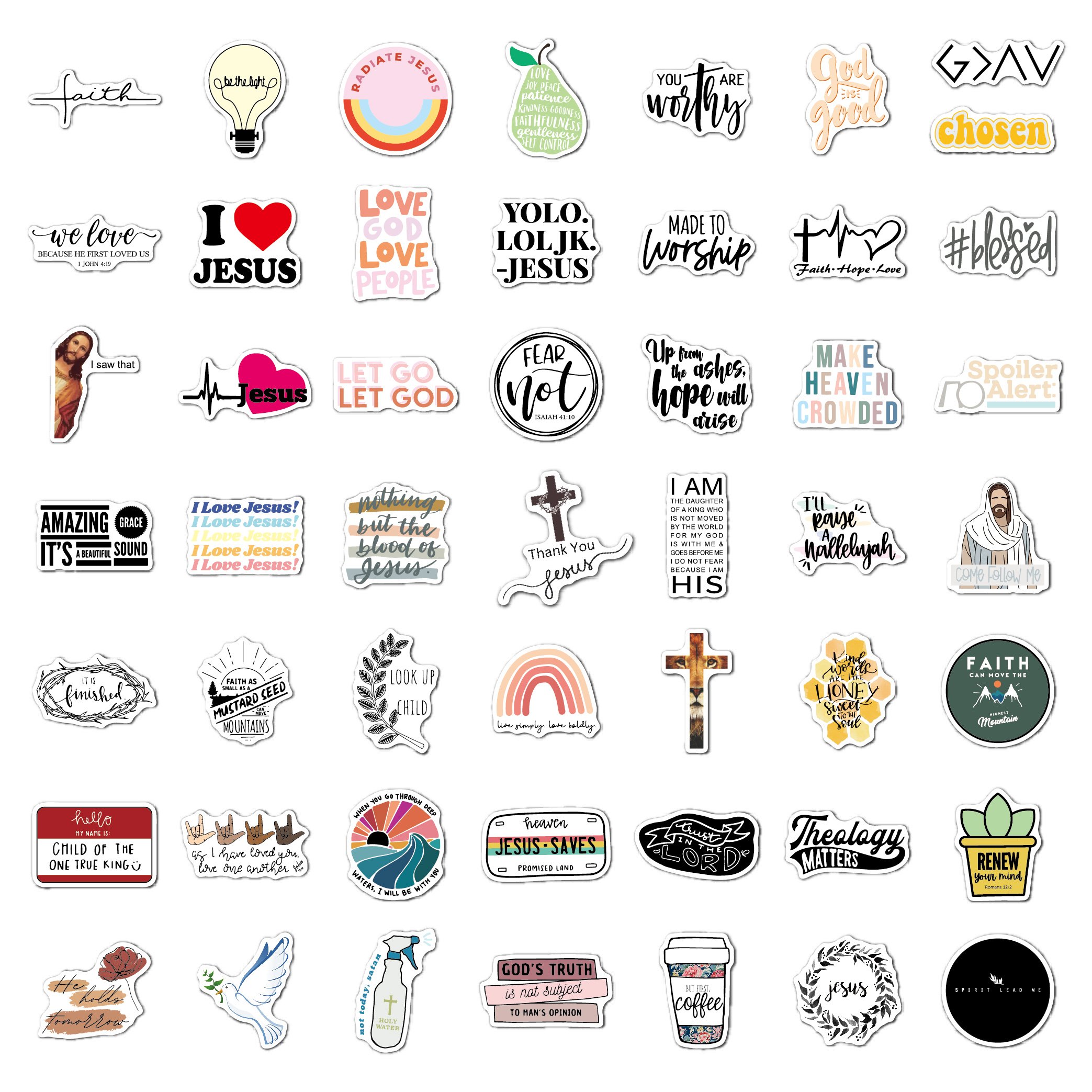 100Pcs Bible Jesus motivational Letter Stickers for Laptop Notebook water bottle Skateboard Luggage Inspire christian Stickers