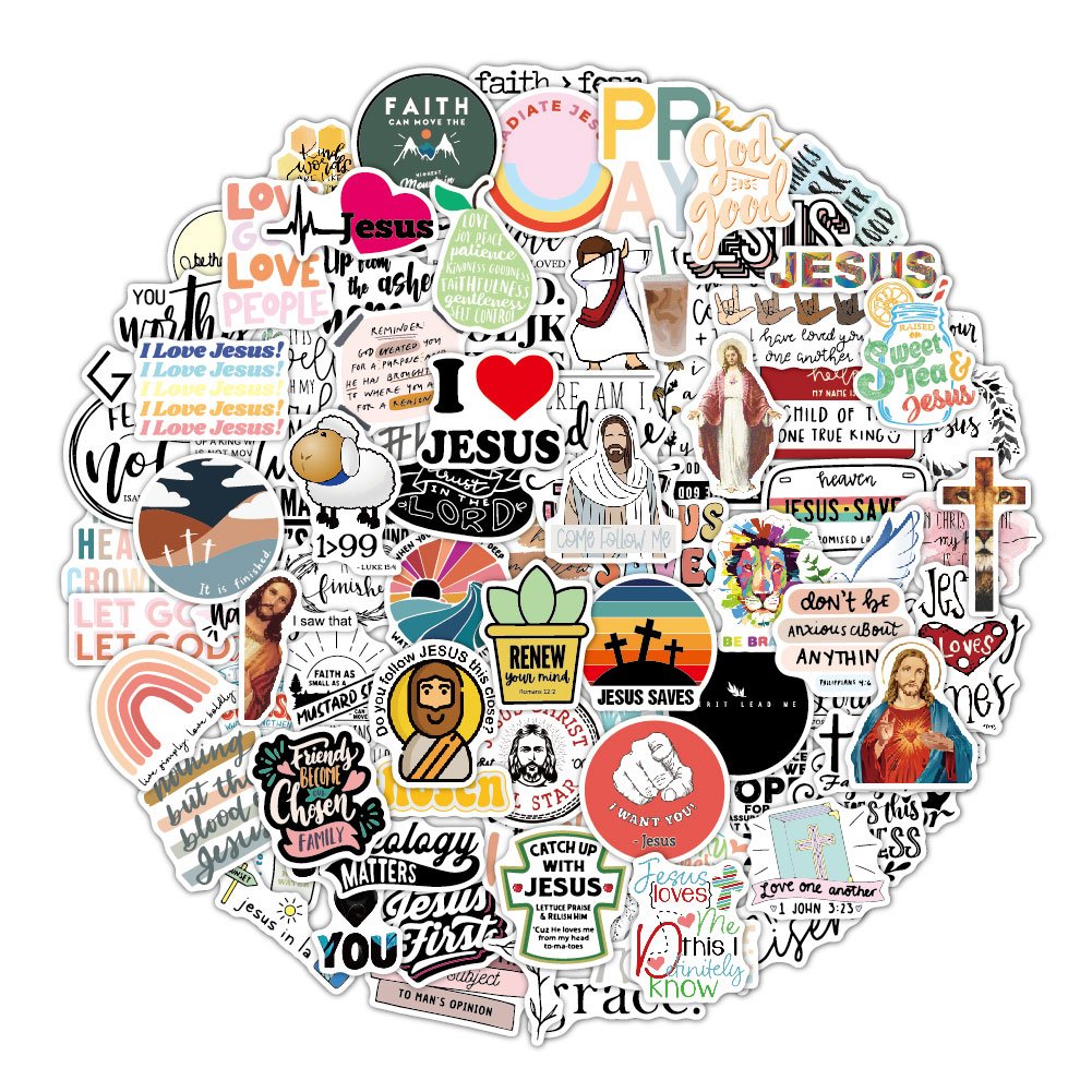 100Pcs Bible Jesus motivational Letter Stickers for Laptop Notebook water bottle Skateboard Luggage Inspire christian Stickers