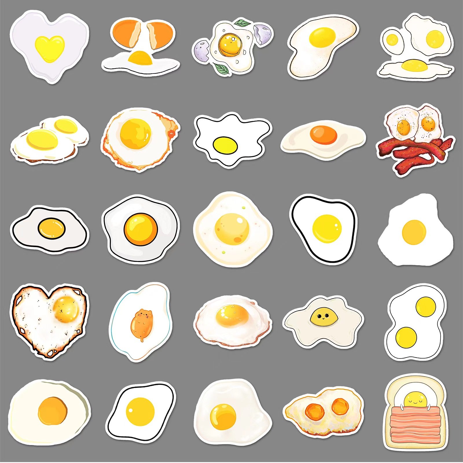 50pcs Poached Egg Waterproof PVC Sticker Packs For Encourage Kids Diary Scrapbook Water Bottle Suitcase Laptop Decoration